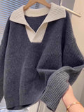 Guangzhou Thirteen Lines High-Bending Polo Collar Gray Sweater Women Spring And Autumn Raccoon Velvet Soft Ŵã¼ÀÁ Jersey Shirt Top