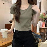Wine Red White Thin Short Top Woman 2026 Summer New Cotton Shoulder Cover Meat Short Sleeve Bottom T-Shirt