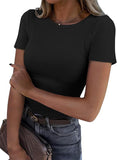 2025 Summer New Fashion Lady Short Sleeve Elastic Collar Ribs T-Shirt Women's Top