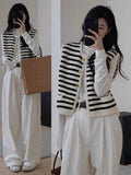 Small Fragrant Black And White Striped Sleeveless Knitted Vest Coat Women's Spring And Autumn Cardigan Outside Wearing Sweater Vest