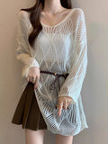 Lazy Wind Wearing A Hollow Knitted Shirt Women 2025 Spring And Summer Harvest In The Middle Of The Long Outer Hoodie Shirt Thin Sunscreen