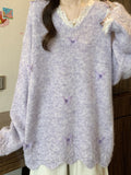 Large-Size French Lace Knitted Women's Autumn And Winter Fashion Soft-Creative Sweater Jersey V-Neck Loose Thin Top