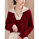 Guangzhou Thirteen Lines High-Bending Polo Collar Gray Sweater Women Spring And Autumn Raccoon Velvet Soft Ŵã¼ÀÁ Jersey Shirt Top