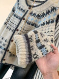 Premium Feel Retro Collar Knitted Cardigan Women's Autumn And Winter Thick Single-Dcupuncture Loose Fair Island Sweater Jacket