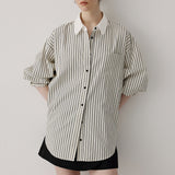 French Collider-Striped Striped Clip Casual Shirt Women's Design Sensational Velvet Long-Sleeved Top