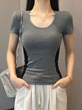 Pure Hot Girl Round Collar Color Short-Sleeved T-Shirt Summer 2025 New Slimming Bottom Shirt Waist Top