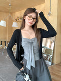 Grey Bow Strap Sleeveless Vest Slings Summer New With Chest Pads All-In-One Design-Scuffed Bodysuit
