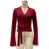 Autumn New Female Decoration V-Neck Long-Sleeved Top Sexy Hottie With Long-Sleeved T-Shirt
