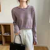 Striped Bottomed Shirt Women's Long-Sleeved Autumn And Winter 2026 New Korean Version Of The Air Loose T-Shirt Top