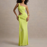 2025 Summer New Women's Irregular Dress Ribbon Hollow Splicing Bag Hip Skirt Folding Dress