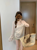 Korean Sweet Wooden Ear Long-Sleeved T-Shirt Girl Spring And Summer Thin Slim Lazy Outside With Sun Protection Shirt Tops