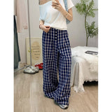 Hidden Blue Lattice Pants Women Summer Lazy Wind Loose Meat Display Thin Leg Trousers