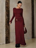 2025 New Temperament Metal Accessories Long Dress Red Knitted Round Dress Dress Dress Dress