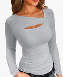 New Sexy Long-Sleeved T-Shirt Front With Irregular Women's T Women's Fashion Brand