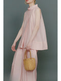 Summer Thin Two Sets Of Sleeveless Air Swing A Word Half High Collar Blouse Broad Legs Cool Pants