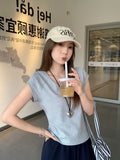 Solid Color Basic Round-Neck Short-Sleeved T-Shirt Women 2026 Summer New Plug-In Sleeve Design Sense Unique Special Coat
