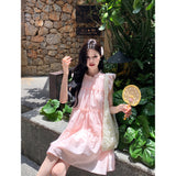 Sweet And Gentle Pink Flying Sleeve Dress Women's Summer 2026 New Small Loose Thin A Short Skirt