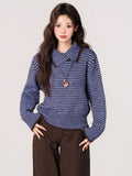 Striped High-Collar Thicken Sweater Women's Coat 2026 Autumn And Winter Lazy Wind Loose Collar Knitted Shirt