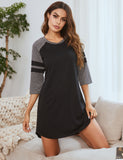 Spring And Summer Lady Home Dress Pyjamas Splicing Colliding With Color Strips Round Neck Short Sleeve Home Pajamas Woman
