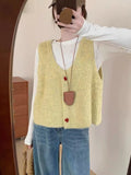Soft Glutinous Sweet Love Buckle U Collar Knitted Vest Cardigan Women Loose Short Small Spring And Autumn Winter Folding Vest