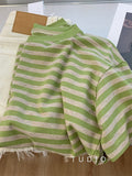 Striped Short-Sleeved Women's Summer Loose Shoulder T-Shirt Unique Design Sense Of Niche Body Half-Sleeved Top In Fashion