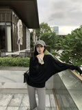 V Collar Bat Sleeve T-Shirt Scimitsed Twist Stacked Long-Sleeved Tee2025 New Thin Low-Collar Top Woman