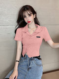 Small Fragrant POLO Shirt Women's Summer Short-Sleeved T-Shirt Ins Tide Design Feel Chic Irregular Short Top