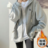 Plus Velvet Loose Hooded Jacket Women Autumn And Winter 2026 New Wine Red Zipper Open Shirt Thick Coat Women Lazy Wind