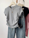 Pure Cotton Collar Solid Color Short-Sleeved T-Shirt For Summer New Design Folding Blouse On The Shoulder Of The Short-Term Repair