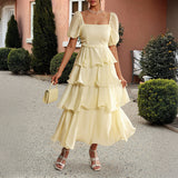 Dili 2025 Spring And Summer Temperament Casual Elegant Cake Dress Bubble Sleeves Wood Ear Dress Women's Dress