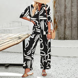 Dili Women's Bominia Resort Wind 2025 Autumn And Winter Casual Print Short-Sleeved Trousers Set