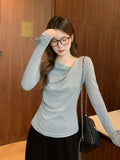 Apricot Out Shoulder Collar Long-Sleeved T-Shirt Girl 2026 Autumn Sweet Hottie Design Folded Waist One-Word Shoulder Coat