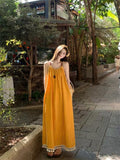 Lazy Slack Feeling Yellow Thaisu Slings White Dress Seaside Temperament Long Dress Beautiful Beach Dress Summer
