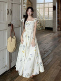 Broken Flower Short-Sleeved Dress Women's Summer French Way To Receive Waists Thin Back Small Flying Sleeve Long Skirt Sweet Wind
