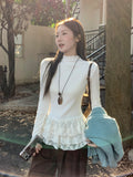 Milk White Half-High Lace Lace Long-Sleeved T-Shirt 2026 Autumn Wood Ear Repair Bottom Shirt Top