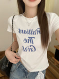 Super Nice Letter Print Round-Neck Short-Sleeved T-Shirt Girl 2026 Summer Ootd Wearing A Thin Sweet And Spicy Top