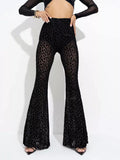 Women's Explosive Sexy Mesh Yarn Velvet High-Rise Legs Long Micro-Rac Casual Trousers