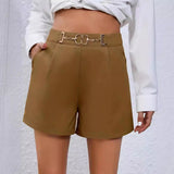 Women's New Fashion Waist Metal Accessories Dress Five-Point Trouser Suit Shorts Trousers Trousers Women