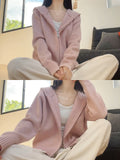 Pink Hooded Knitted Top Women Autumn Winter 2025 Autumn Zip Languid Soft Glutinous Outside With Sweater Cardigan Coat