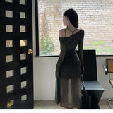 Oil Painting Dress Net Yarn Holiday Wind Sling Two Sets Of Women's Summer High-End Feel Super-Looking Hot Girl Long Dress