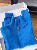 High-Level Klein Blue Half Zipper Sweater Women's Autumn And Winter Large-Size Fat MM Loose Leisure Age Reduction Thin Top