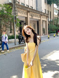Tea Break French Yellow Sling Dress Women Summer Gentle Wind Seaside Holiday Waist Thin Beach Long Skirt