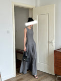 Grey Round Collar Pressure Foldless Sleeveless Dress Elegant Simple Slime Shoulders Low-Rise A-Shaped Dress Summer