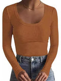 2025 New Women's T-Shirt Basic Thread Round Neck Long Sleeve Sexy Bodyd Woman Top T