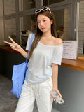 High-End Temperament Striped U Collar Collar Loose Collar Loose Short-Sleeved T-Shirt For Women's Summer New Casual Thin Top