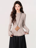 Autumn And Winter New Wooden Ear Lace Half-High Collar Long-Sleeved T-Shirt With Dehing Thicken Repair Body Dress Woman