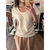 Positive Shoulder Short-Sleeved T-Shirt Women's Summer 2026 New Cotton To Low Round Collar Base New Top