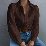 Dili Casual Holiday Fashion Hollow Long Sleeve Open Shirt Women's Clothing 2025 Autumn And Winter