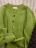Spring Dress Retro Green Blouse Color Buckle Sweater Coat Women Spring And Autumn Lazy Loose White Design Knitted Open Shirt