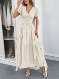 Dili Leisure Holiday Style Short Sleeve Girded Waist Dress Dress Women's Dress 2025 Spring And Summer